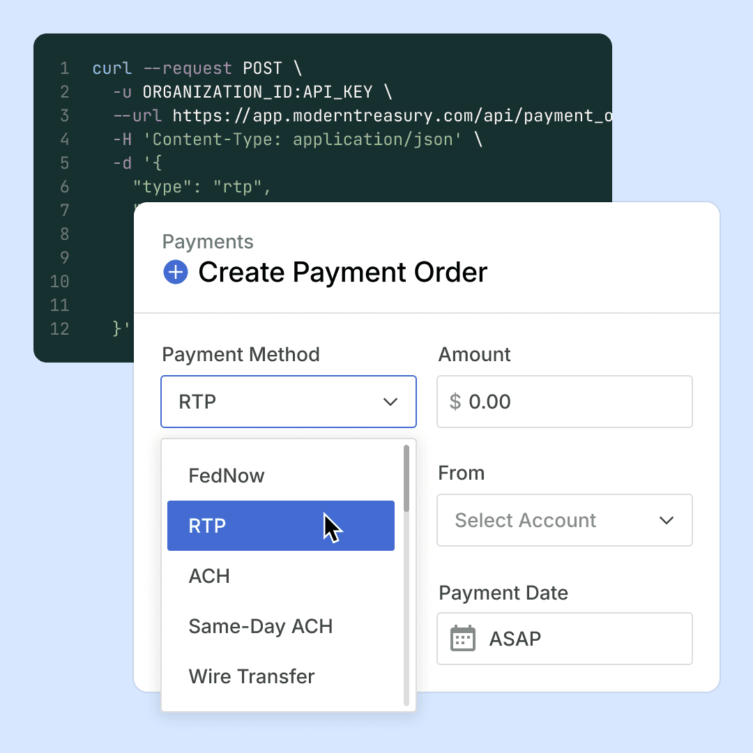 Illustration depicting the creation of a payment order via UI or API