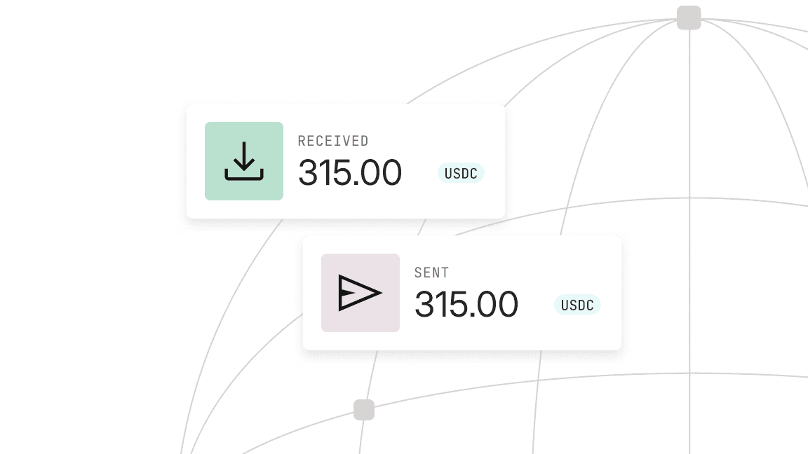A USDC payment received and sent across a global network